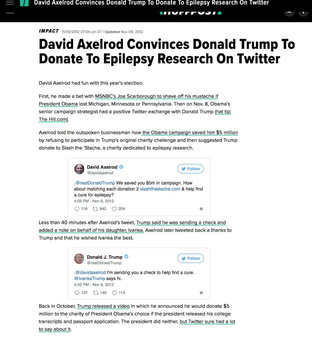 David Axelrod Convinces Donald Trump To Donate To Epilepsy Research On Twitter